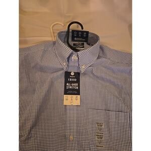 Izod Mens Dress Shirt Blue All Over Stretch Regular Fit Size MED 15-15.5